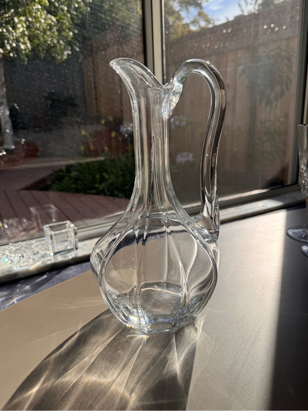Cristal de Sevres France Vintage Lead Crystal Ewer Ribbed Pitcher MCM